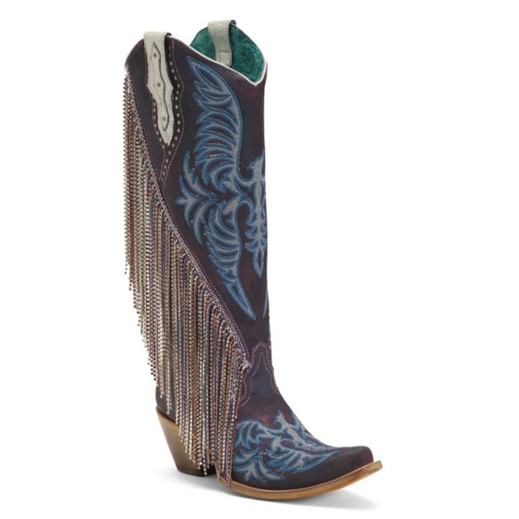 CORRAL BOOTS  Mexico Leather Fringe Crystals Tall Top Western Boots - Picture 1 of 2